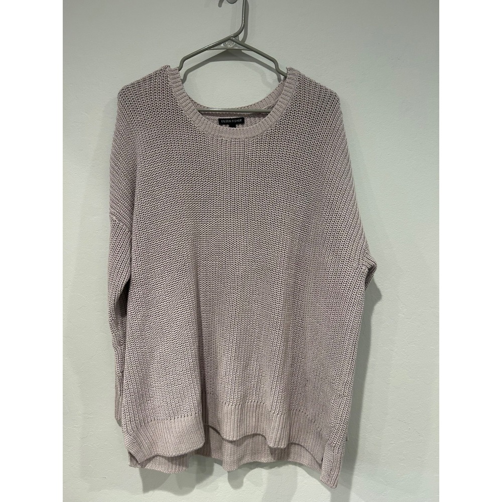 Eileen Fisher 100% Organic Cotton Rib Knit Oversized Crewneck Sweater L